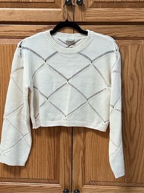 Noisy May Cream Open-Knit Cropped Crew Sweater, EUC, Size XS